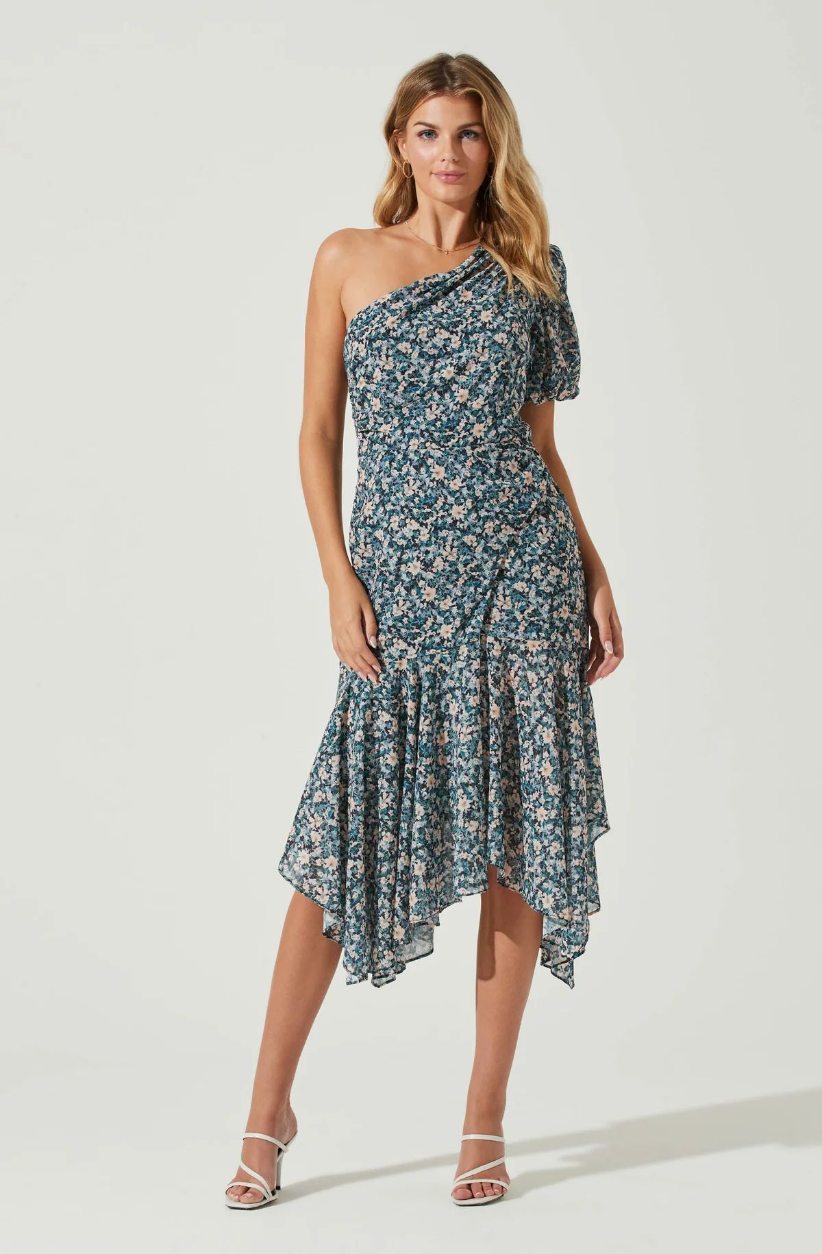 Santorini Floral One Shoulder Midi Dress | ASTR The Label (US)