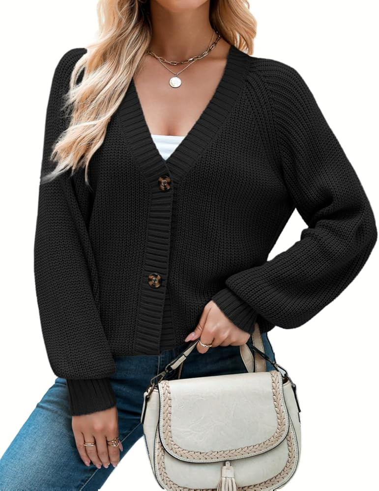 Zeagoo Women’s Chunky Knit Cardigan Sweaters 2024 Fall Open Front Long Sleeve Button Cropped Ca... | Amazon (CA)