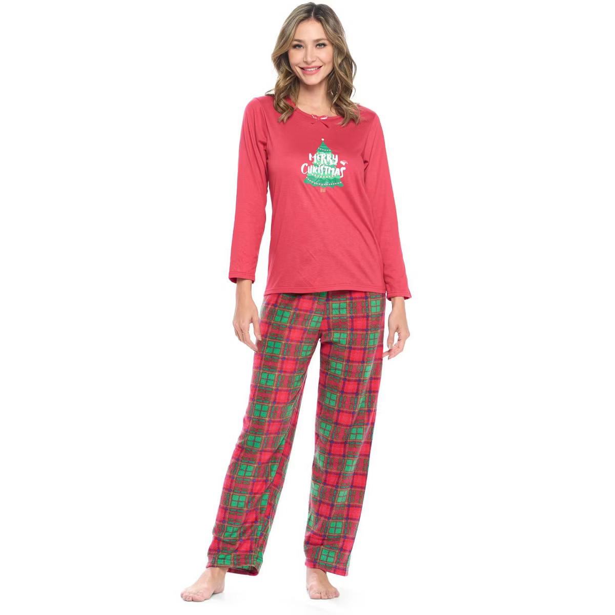 Casual Nights Women's Jersey Knit Long-Sleeve Top and Mircro Fleece Bottom Pajama Set | Target