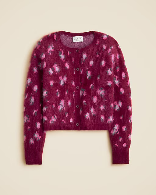 Brushed cashmere cropped cardigan in blurry floral | J. Crew US