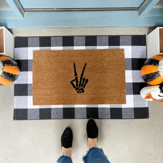 Skeleton Doormat, Halloween door mat, Peace Sign Doormat, Halloween Doormat, Halloween Decor outd... | Etsy (US)
