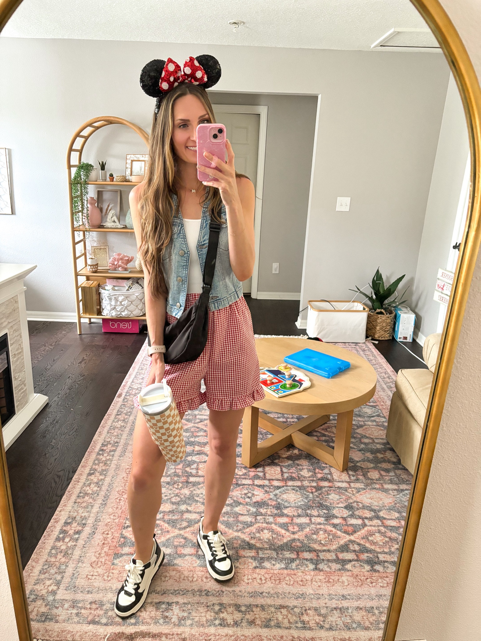 What I wore to Disney world! Disney world outfit. Gingham ruffle boxer shorts. Boxer short outfit

**sizing:
Boxer shorts fits tts! I’m wearing a small. 
Bodysuit- I sized up to a medium! The compression on these is real!

#LTKStyleTip #LTKTravel #LTKFindsUnder50