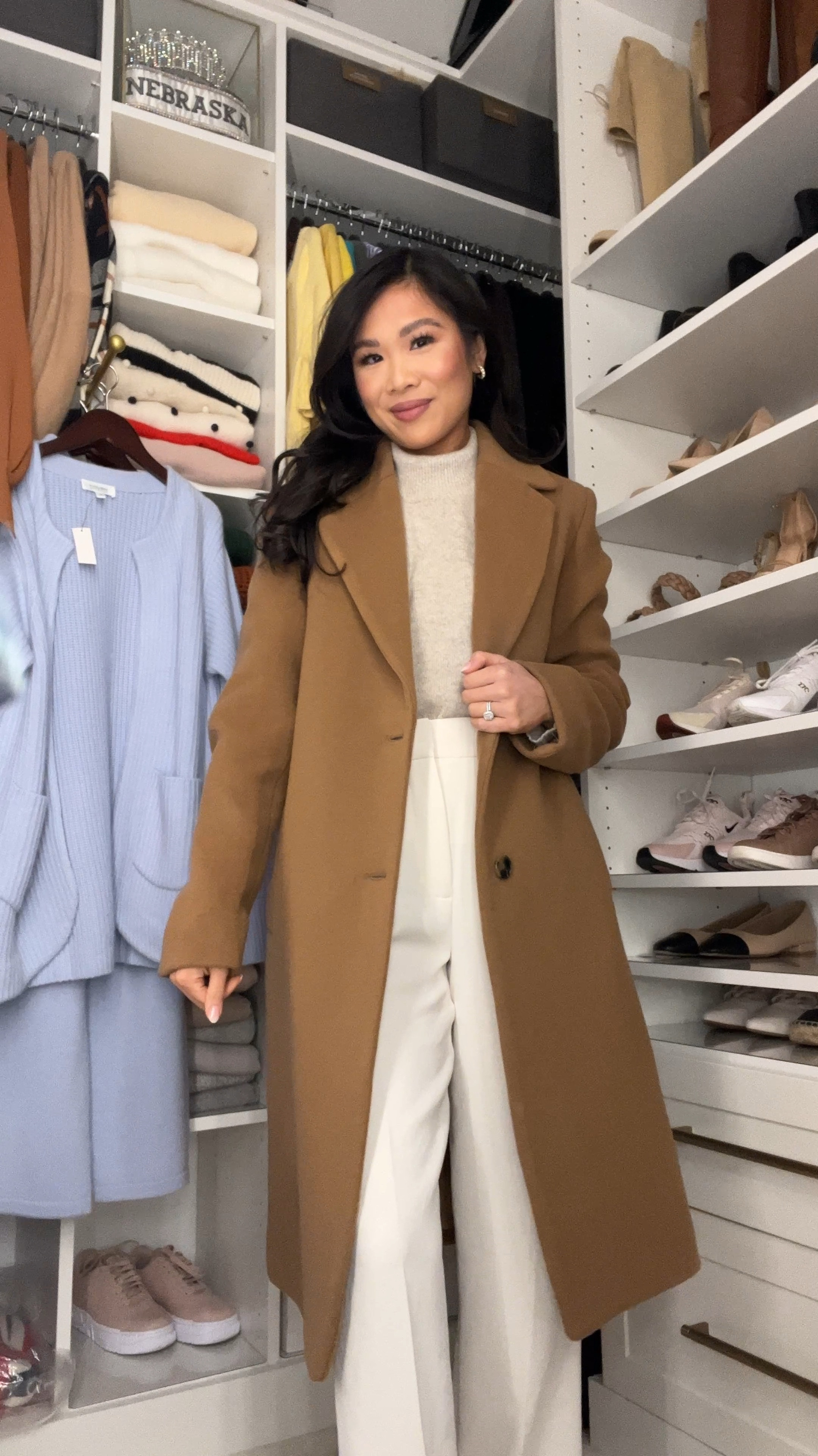 Chic winter workwear look with Aritzia effortless pants in shorter length, everlane boxy cashmere sweater and wool top coat all on sale  

#LTKHoliday #LTKWorkwear #LTKSaleAlert