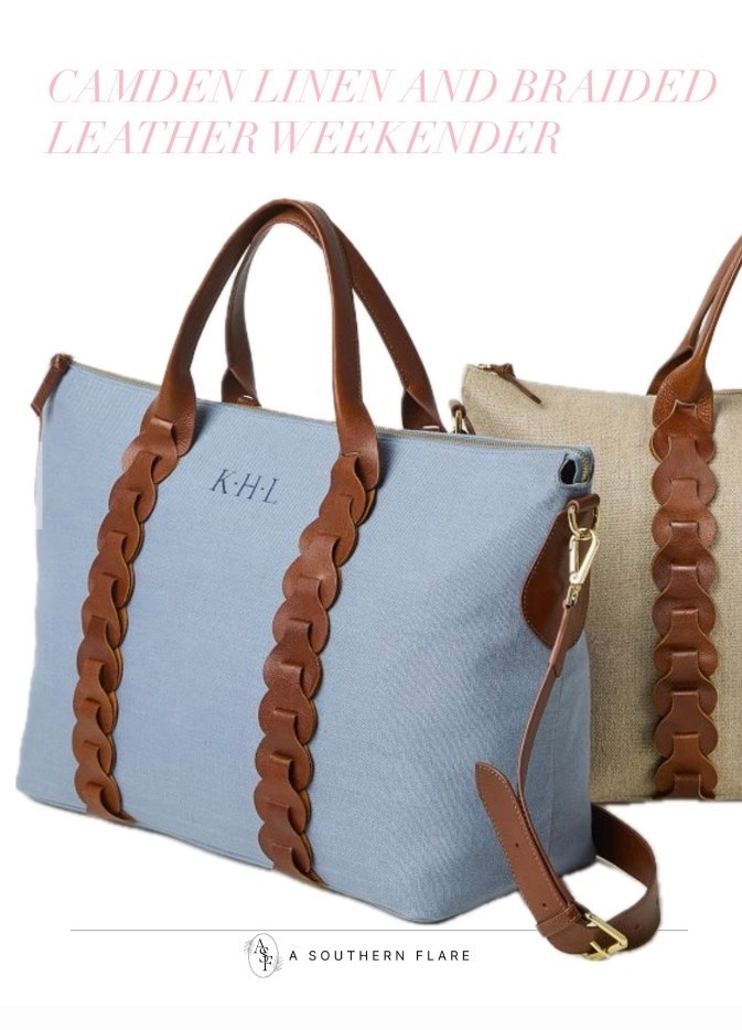 LINEN AND BRAIDED LEATHER WEEKENDER Bag