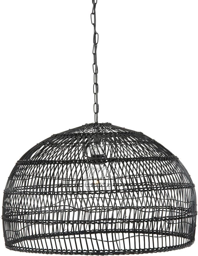 Luhu Open Weave Cane Rib Dome Pendant Lamp, Black | Amazon (US)
