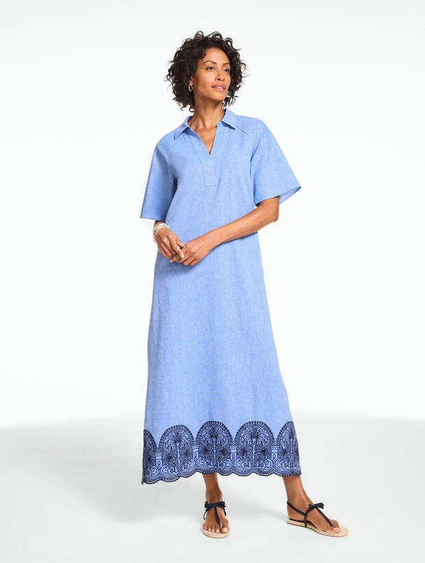 Embroidered Linen Blend Kaftan | Talbots