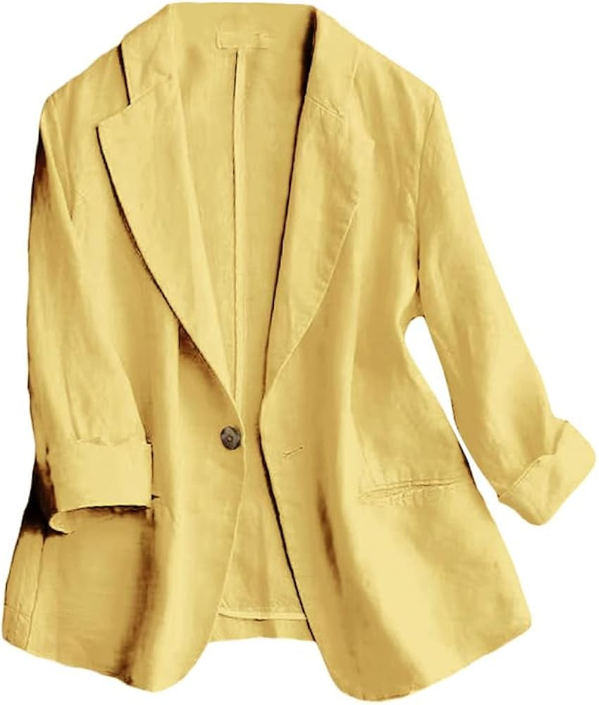 IDEALSANXUN Linen Blazer Women 3/4 Sleeve Lightweight Spring Summer Blazer Jackets | Amazon (US)