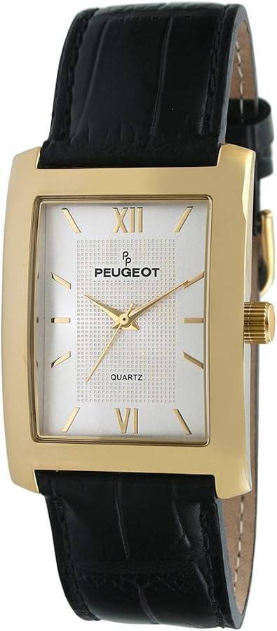 Peugeot Men's Rectangular Textured Roman Numeral Dial Classic Dress Wrist Watch with Leather Stra... | Amazon (US)