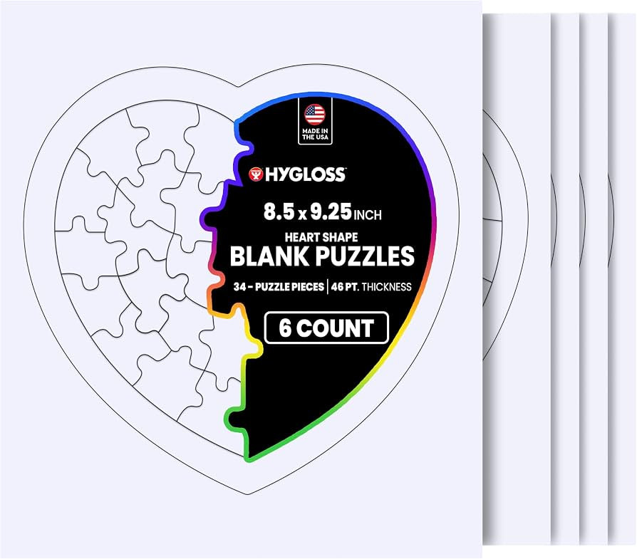 Hygloss 6 Blank Heart Puzzles \u2013 8.5 x 9.5 Inches with Surrounding Frame + Backing Card \u201... | Amazon (US)