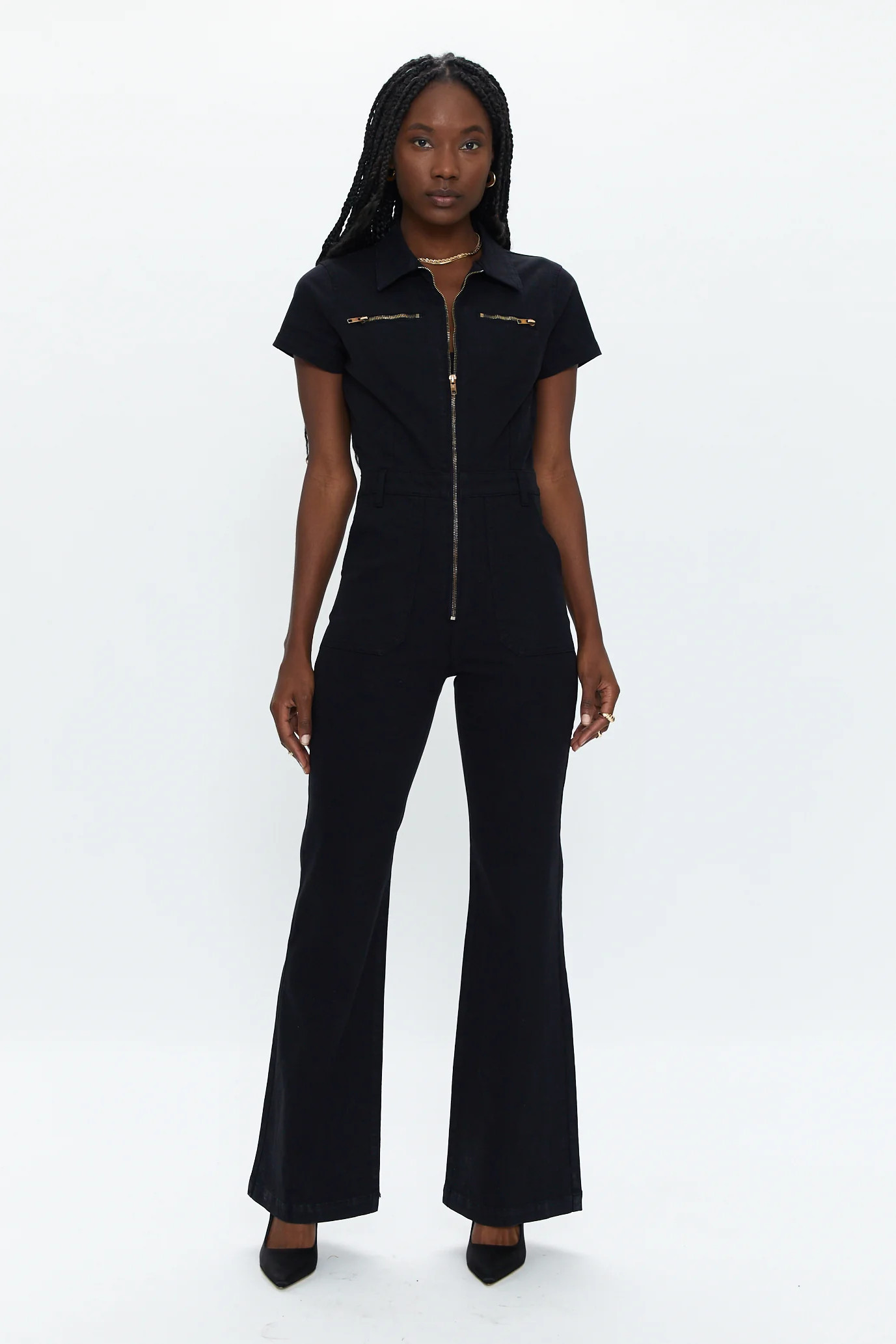 Martina Short Sleeve Flare Jumpsuit - Black | Pistola Denim