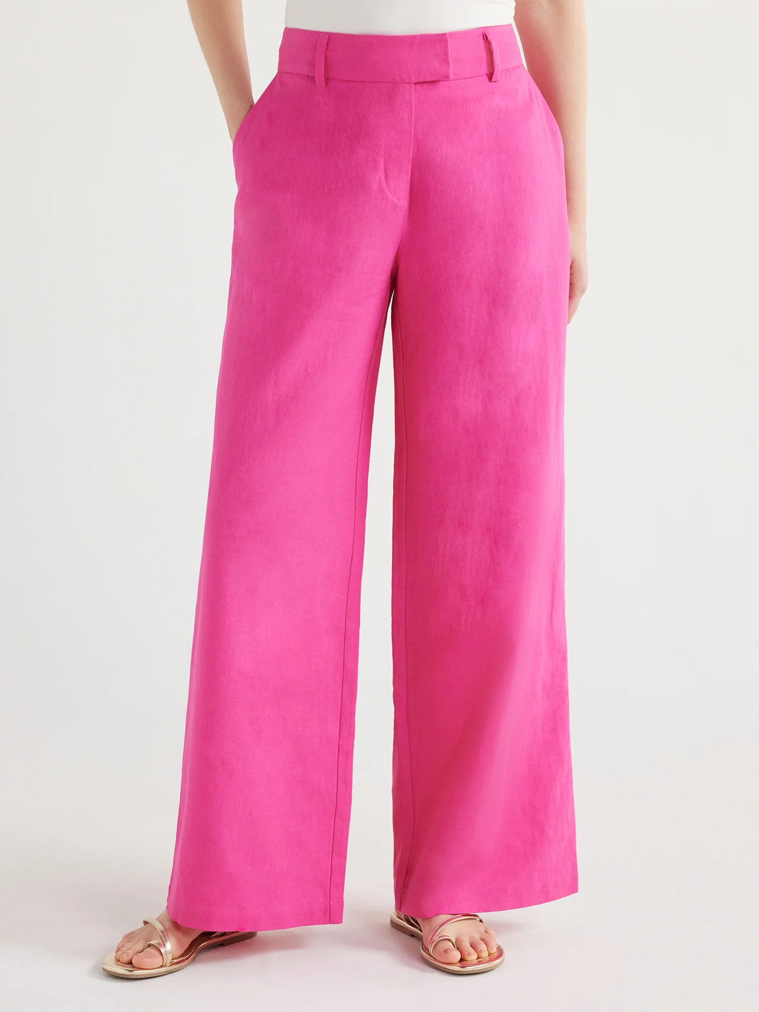 Scoop Women's Tailored Linen Blend Pants with Wide Leg, Sizes 0-18, 31.5’’ Inseam | Walmart (US)