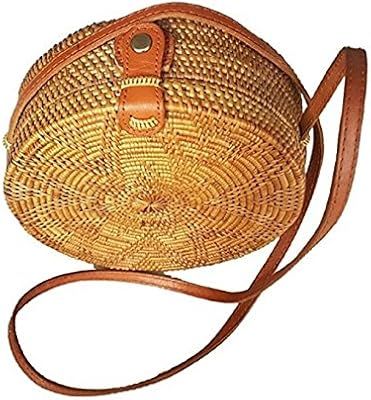 Seven Island Women Cute Chic Handwoven Round Straw Rattan Bamboo Weave Shoulder Leather Straps Be... | Amazon (US)