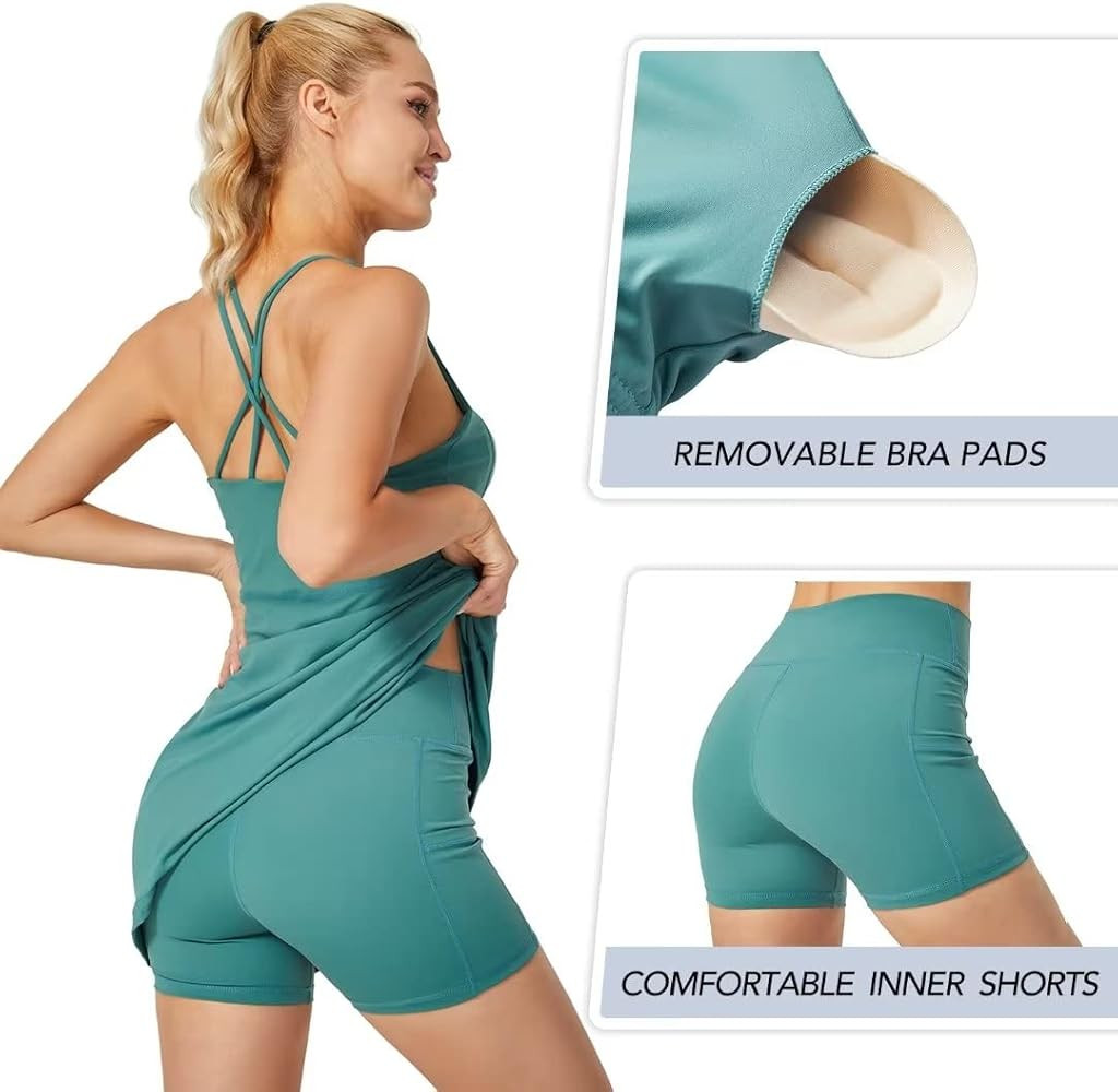 MONSTER VALLEY Women Tennis Dress Exercise Workout Dress Sleeveless Built-in with Bra & Shorts Po... | Amazon (US)