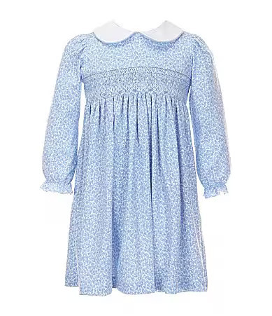 Edgehill Collection Little Girls Pima Cotton Peter Pan Collar Floral Hand Smocked Dress - 5 | Dillard's