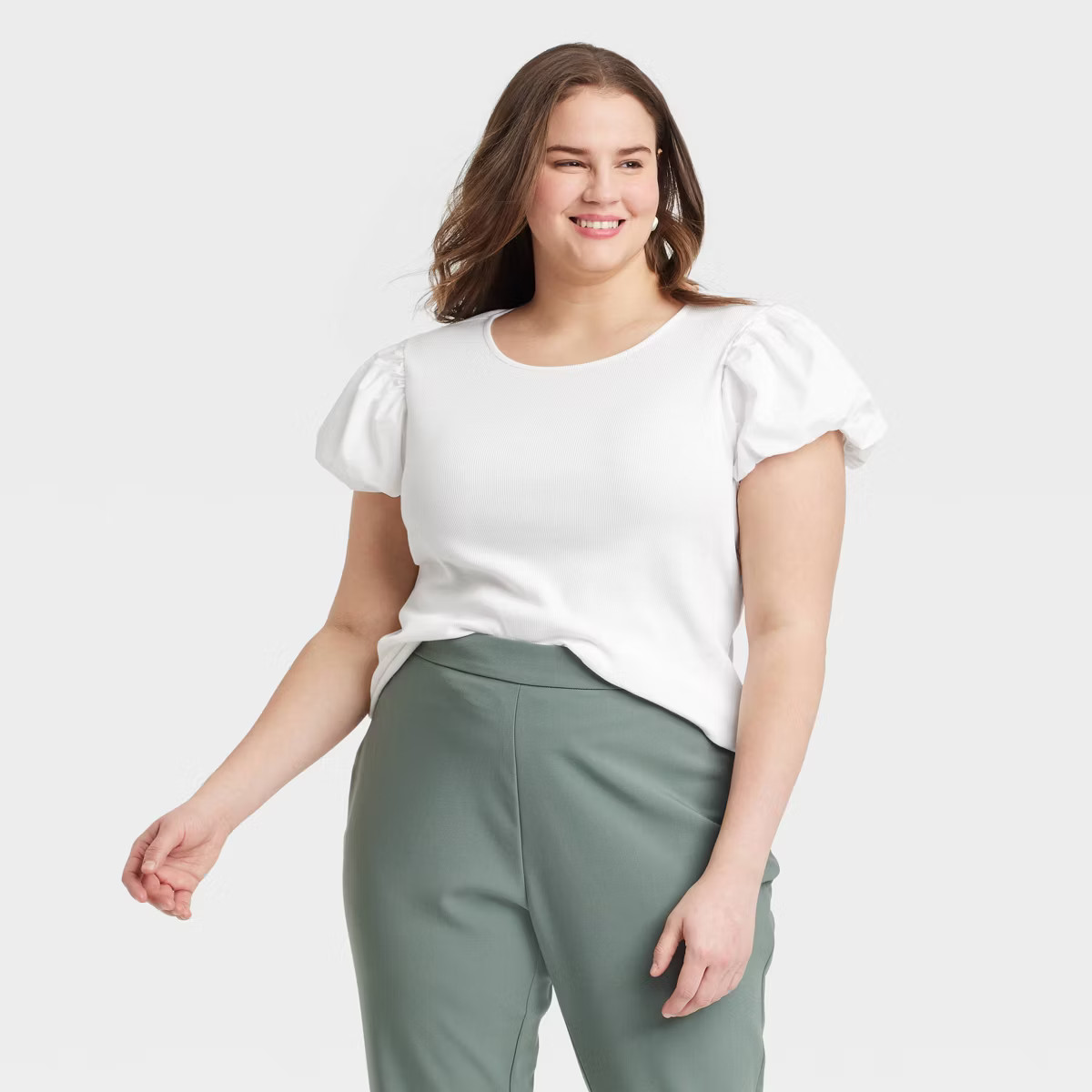 Women's Ribbed Puff Short Sleeve Blouse - A New Day™ | Target