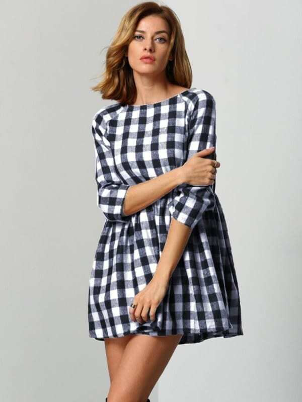 Raglan Sleeve Smock Gingham Dress | SHEIN