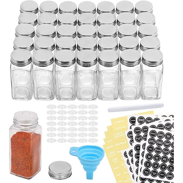 AOZITA 24 Pcs Glass Spice Jars/Bottles - 4oz Empty Square Spice Containers with Spice Labels - Shake | Amazon (US)