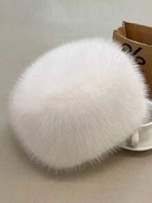 1pc Oversized Faux Fur Flat Top Hat, Warm Mongolian Style Winter Cap With Fur Trim | SHEIN