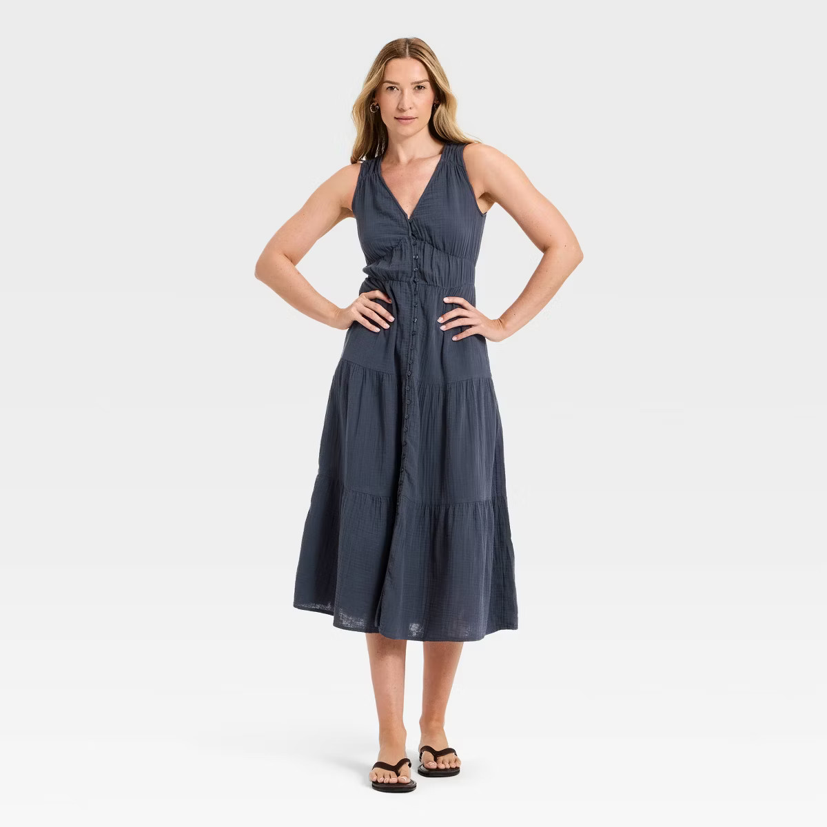 Women's Button-Down Tiered Midi Pullover A-Line Dress - Universal Thread™ | Target