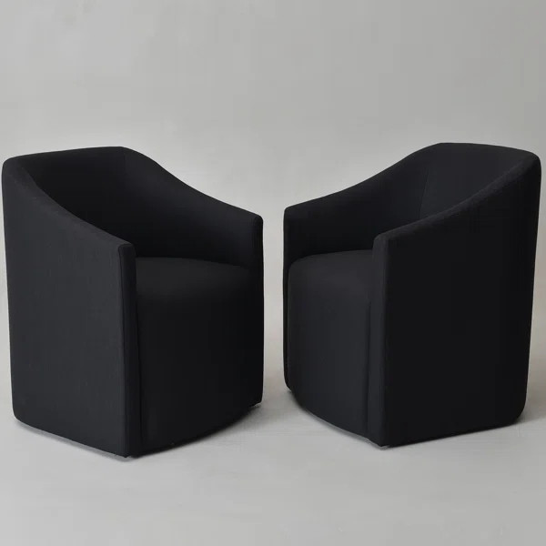 Keaton 25" Wide Modern No Assembly Upholstered Linen Barrel Back Upholstered Dining Armchair with... | Wayfair North America