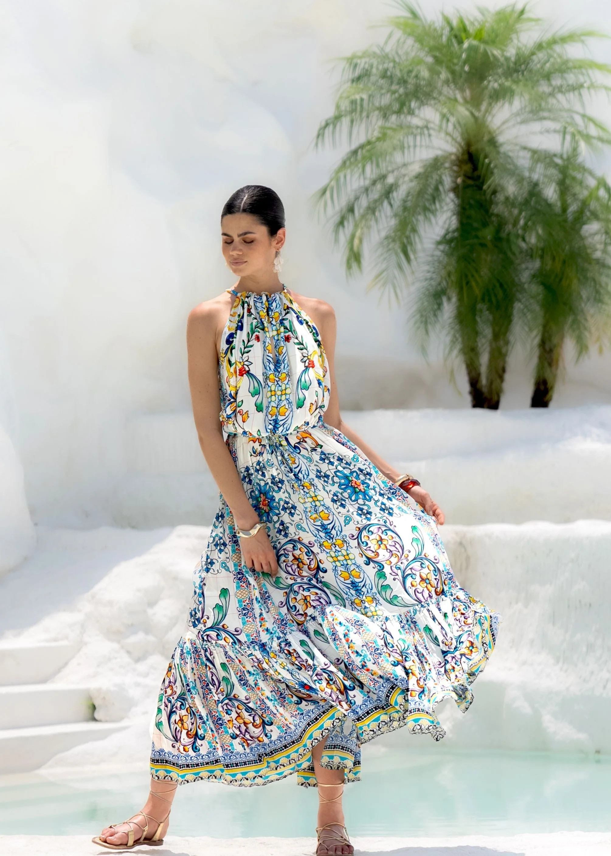 Halterneck Maxi Dress in Amalfi Print | outdazl