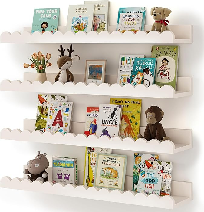 Shario Nursery Book Shelves, 4-Pack White Floating Shelves for Wall Kids, Scalloped Shelves, Wall... | Amazon (US)