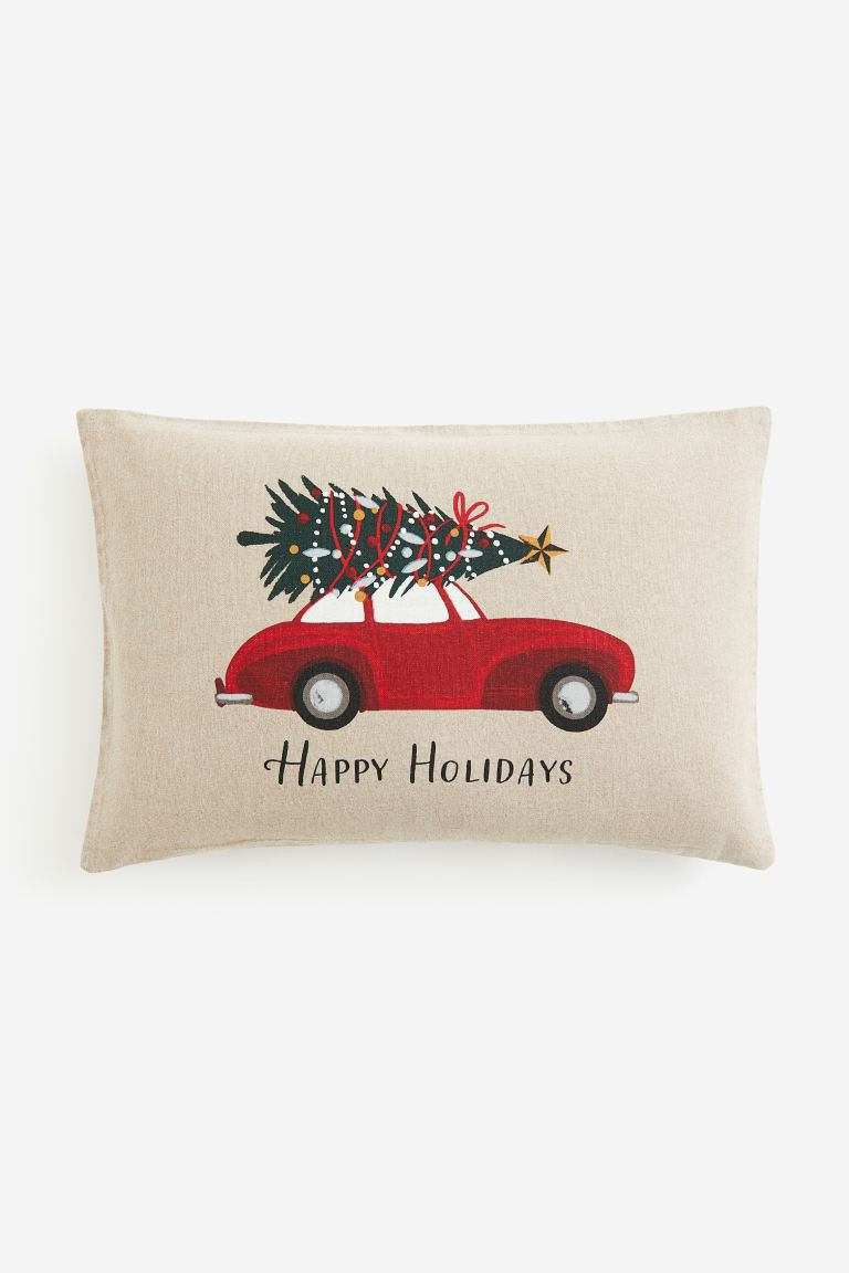 Printed cushion cover - Light beige/Happy Holidays - Home All | H&M GB | H&M (UK, MY, IN, SG, PH, TW, HK)