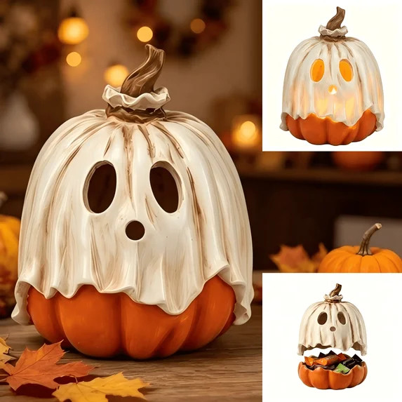 Halloween Decorations - Ghost Pumpkin Candy Bowl, 9.84" Jack O' Lantern Trick or Treat Holder, 2-... | Walmart (US)