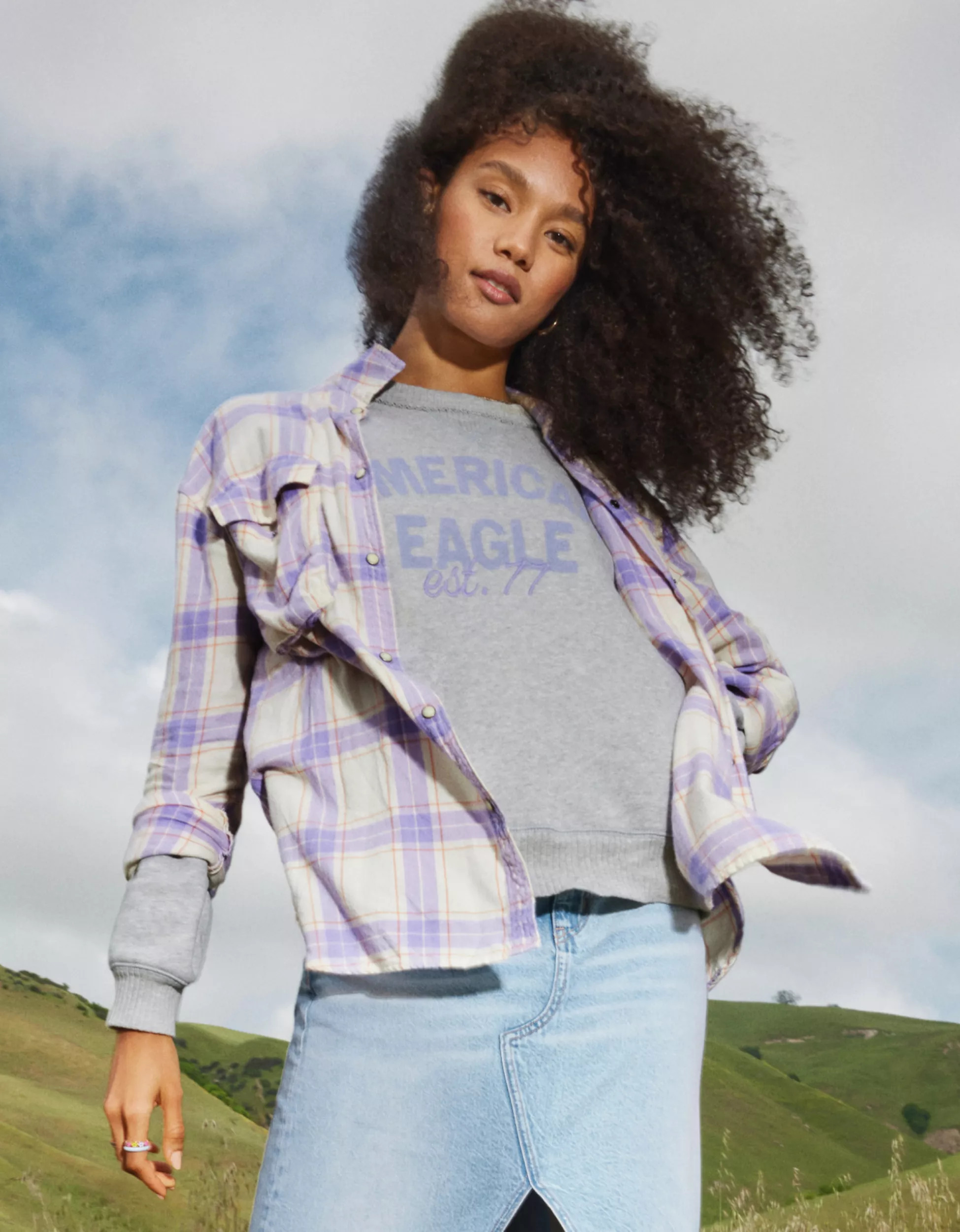 AE Oversized Long-Sleeve Plaid Button-Up Shirt | American Eagle Outfitters (US & CA)