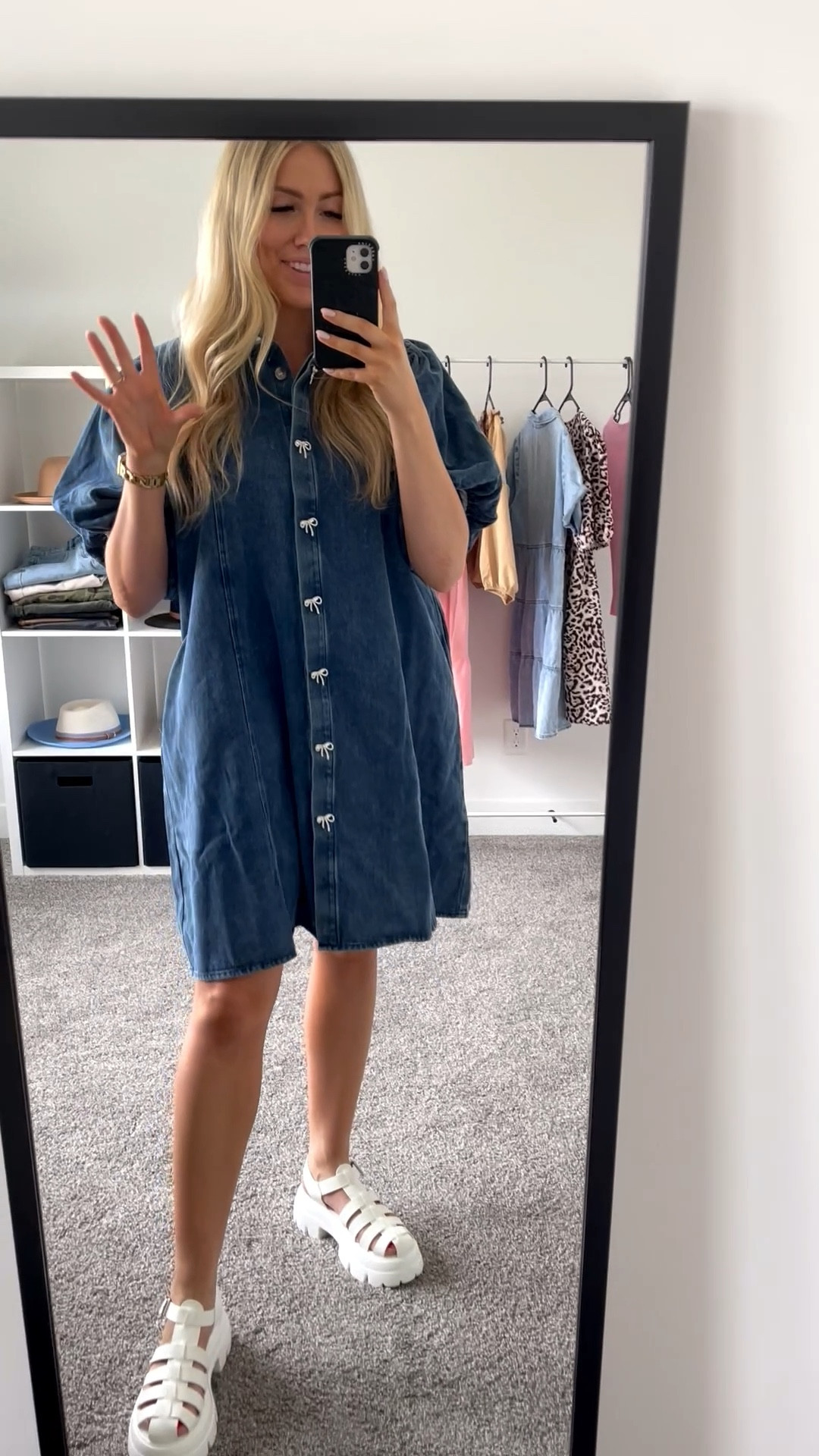 teacher outfit idea!
denim button up dress in color “blue": I sized up to an XL for length + oversized fit, I’m 5’6” — the bows are pins that can be removed 
white closed toe sandals: true to size

| teacher outfit | teacher fashion | denim Jean dress | amazon fashion | work outfit 

#LTKSeasonal #LTKWorkwear #LTKFindsUnder100