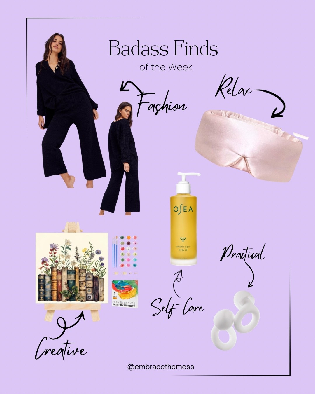 Cozy elevated Free People lounge set , silk sleep mask, luxury body oil, creative paint-by-number kit, and Loop earplugs for when the world (or your household) is loud.

These are featured inside my LFTM (Letters From The Mess) newsletter, where we talk style, self-care, real life, and building your badass era without losing your mind.

Shop everything here + subscribe to LFTM for weekly curated finds 🤍

#LTKStyle #CozyChic #LoopEarplugs #SelfCareEssentials #MomLife #WinterSkinCare #CreativeLiving

#LTKdayinmylife #LTKBeauty #LTKselfcare