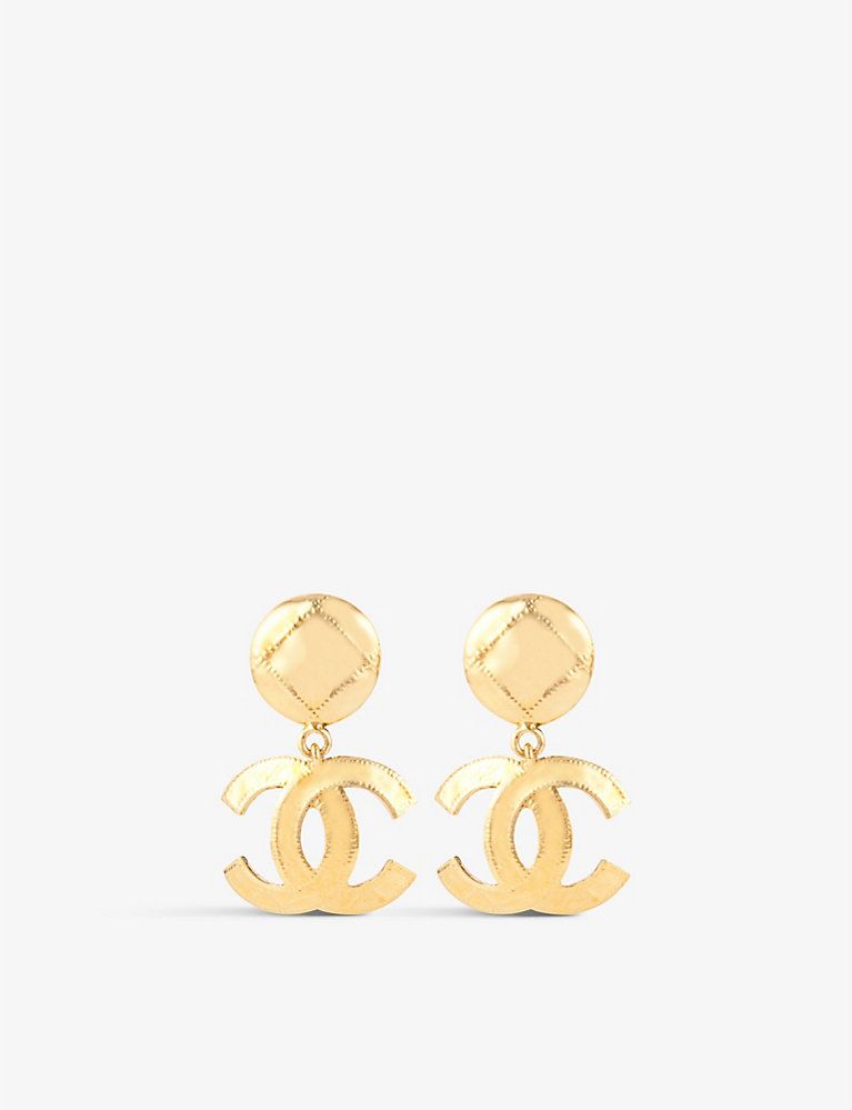 SUSAN CAPLAN Pre-loved Chanel yellow gold-plated earrings | Selfridges