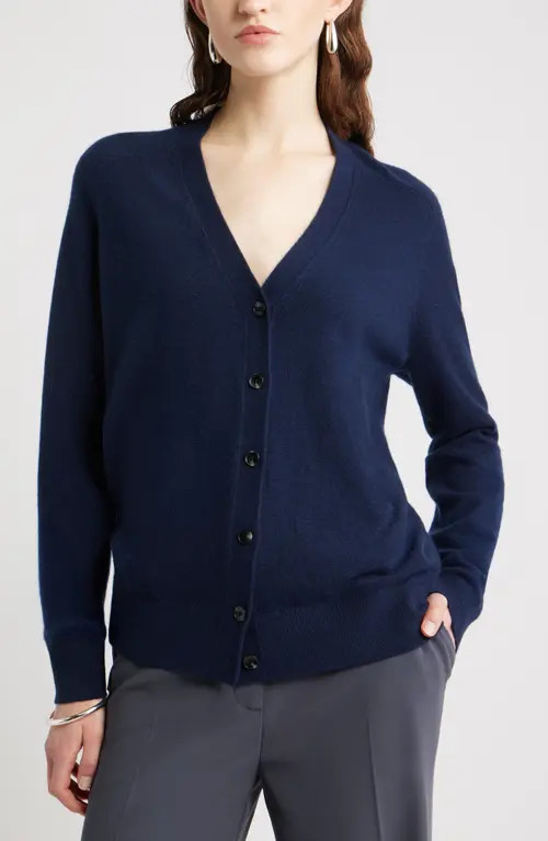 Nordstrom Cashmere V-Neck Cardigan in Navy Night at Nordstrom, Size X-Large | Nordstrom