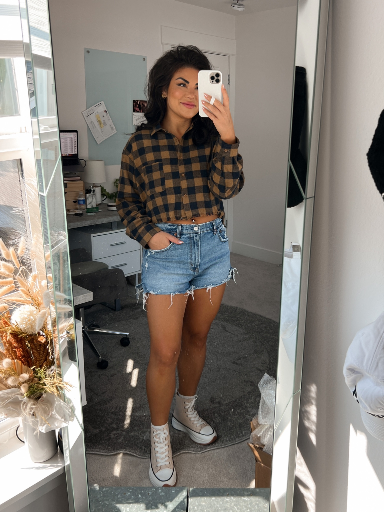 Transitional fall outfit ootd on sale / neutral converse dupe sneakers TTS - code: POLLOCK15 should work / Abercrombie high rise mom jean shorts - TTS / cropped plaid button up long sleeve shirt - TTS - in the large - code APCO40 saves 40% this weekend / designer jewelry on sale / everyday favorite makeup products 

#LTKshoecrush #LTKSeasonal #LTKsalealert