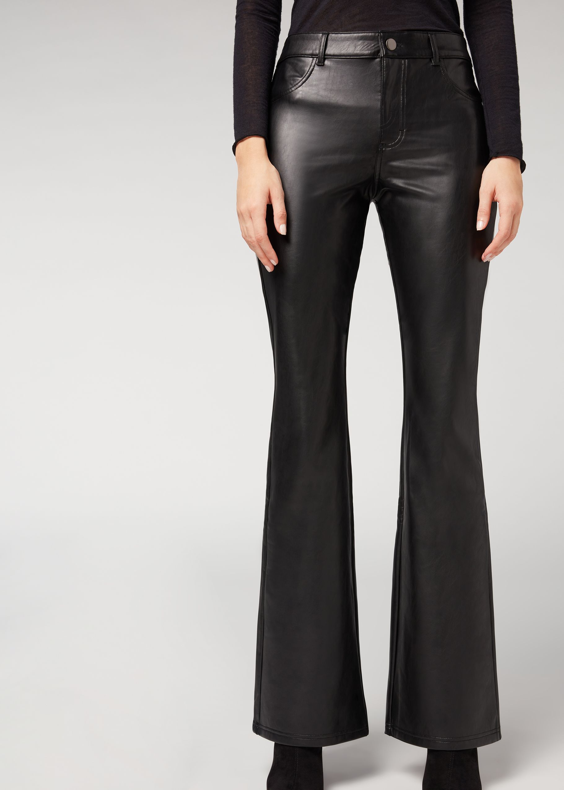 Leather Effect Thermal Flare Leggings - Calzedonia | Calzedonia US