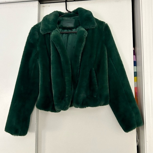 Blank NYC Emerald Green Faux Fur Bomber Jacket Cropped S | Poshmark