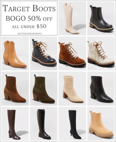 Women’s boots under $50 and BOGO 50% off // I find their shoes to run tts 

fall boots, fall shoes, fall booties 

#LTKshoecrush #LTKSeasonal #LTKfindsunder50
