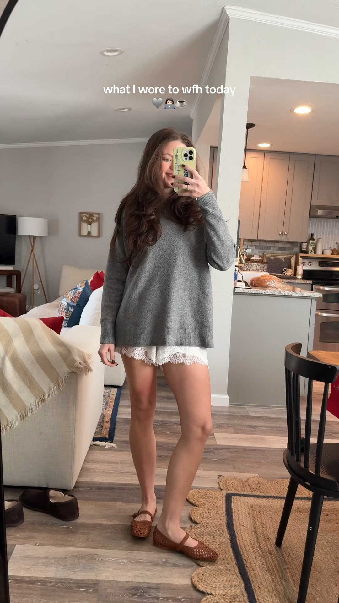 What I wore to work from home today! Express, fall fashion, holiday outfit, ballet flats, Amazon, Amazon fashion, Amazon find, sweater, lace shorts, lace shorts outfit, phone case 

 

#LTKHoliday #LTKootd #LTKFindsUnder100