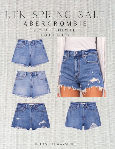 Ltk spring event 25% off Abercrombie and fitch sitewide, use code AFLTK. I love these shorts so much! Run tts. Ltk sale, Abercrombie denim sale, shorts sale, Abercrombie shorts, spring shorts, cut off shorts. Callie Glass @glass_alwaysfull

#LTKFind #LTKSale #LTKSeasonal