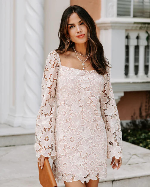 Cynthia Cotton Floral Crochet Lace Mini Dress - Blush | VICI