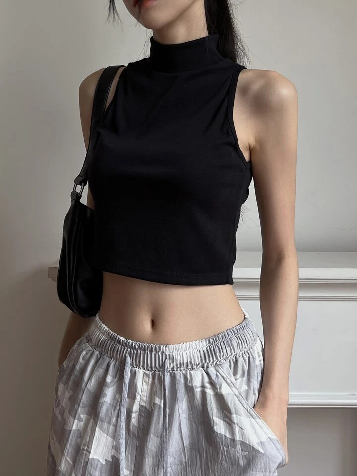 DAZY Solid Mock Neck Crop Tank Top Festival,Fall Clothes | SHEIN