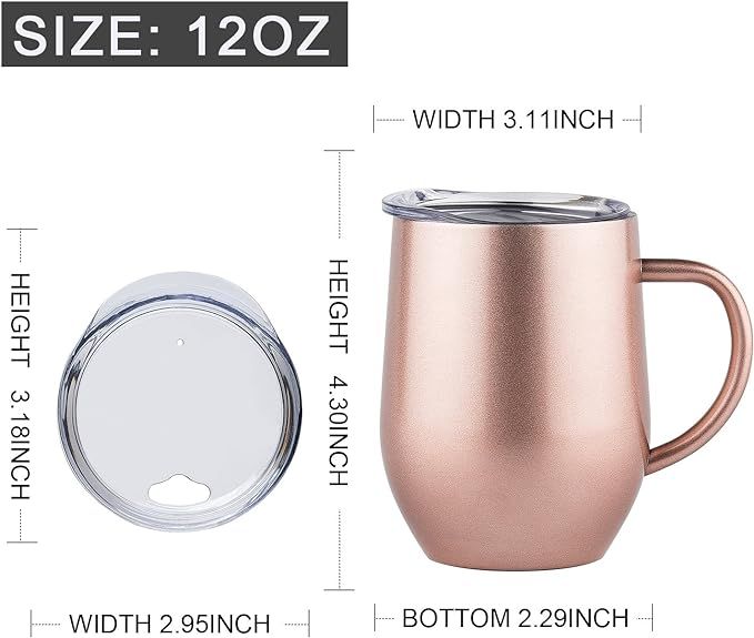 DOKIO 12 oz Insulated Mugs With Handles Coffee Cups Tumbler Wine Glass Cup Rose Gold Party Copper... | Amazon (US)