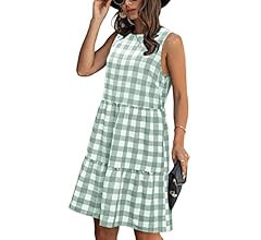 ECOWISH Women Dresses Plaid Sleeveless Summer Casual Sundress A Line Loose Swing T Shirt Mini Dre... | Amazon (US)