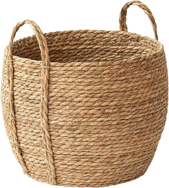 Rattan Grass Woven Flower Basket, Decorative Round Wicker Woven Rope Storage Blanket Basket with ... | Amazon (US)