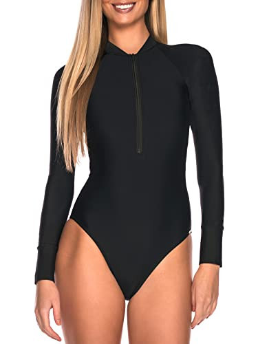 RELLECIGA Women's One Piece Swimsuits Long Sleeve Rash Guard UV Protection Surfing Swimsuit Bathing Suit (XX-Large, Black) | Amazon (US)