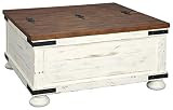 Signature Design by Ashley Wystfield Farmhouse Square Storage Coffee Table with Hinged Lift Top, Distressed White | Amazon (US)
