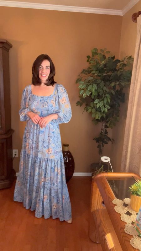 Spring Dress - Blue Floral Long Sleeve Maxi Dress (size small). #dress #dresses #bluedress #springdress #springdresses #nudeheels #heels #nudepumps #pumps 

#LTKSeasonal #LTKStyleTip #LTKFindsUnder100