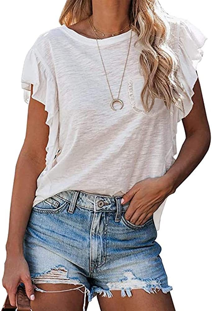 MIHOLL Women's Summer Sleeveless Tops Casual Loose Ruffle Shirts Tank Tops | Amazon (US)