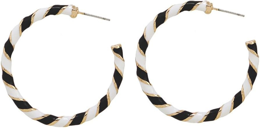 Colorful Candy Hoop Earrings for Women Girls Gold Plated Big Twisted Diagonal Striped Christmas S... | Amazon (US)