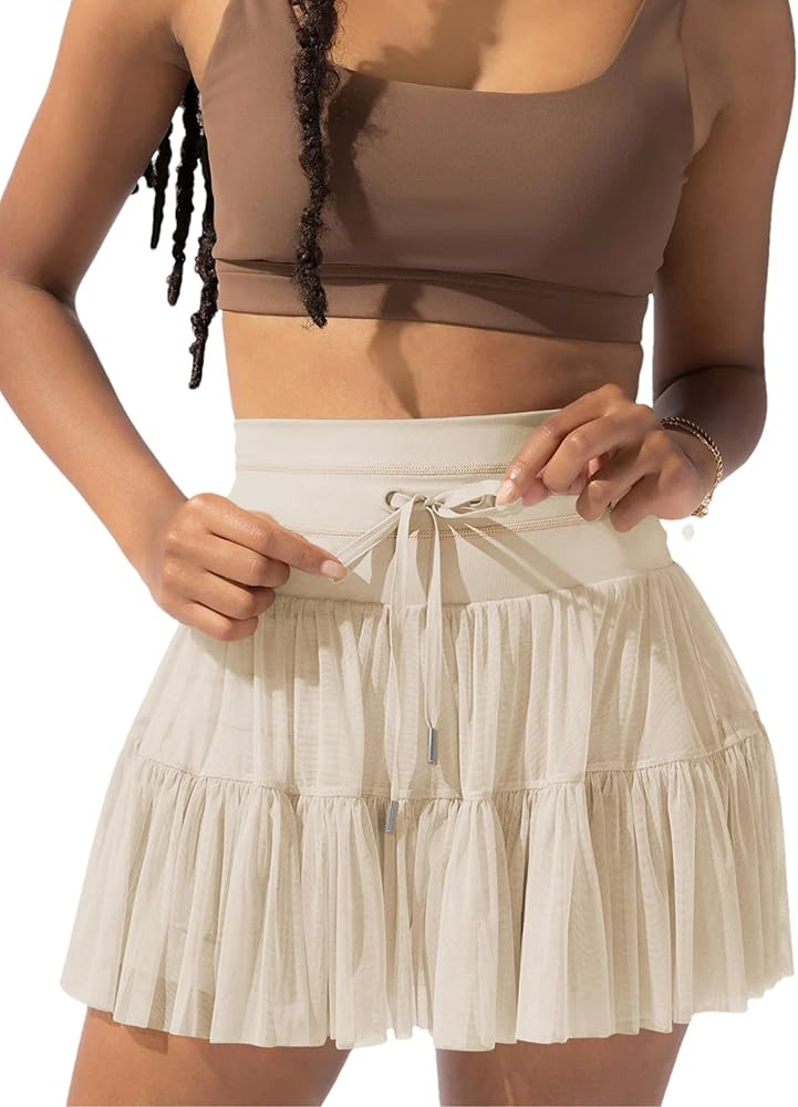 Womens Flowy Tennis Skirts Lace Patchwork High Waist Mini Pleated Skirts Athletic Skorts with Poc... | Amazon (US)